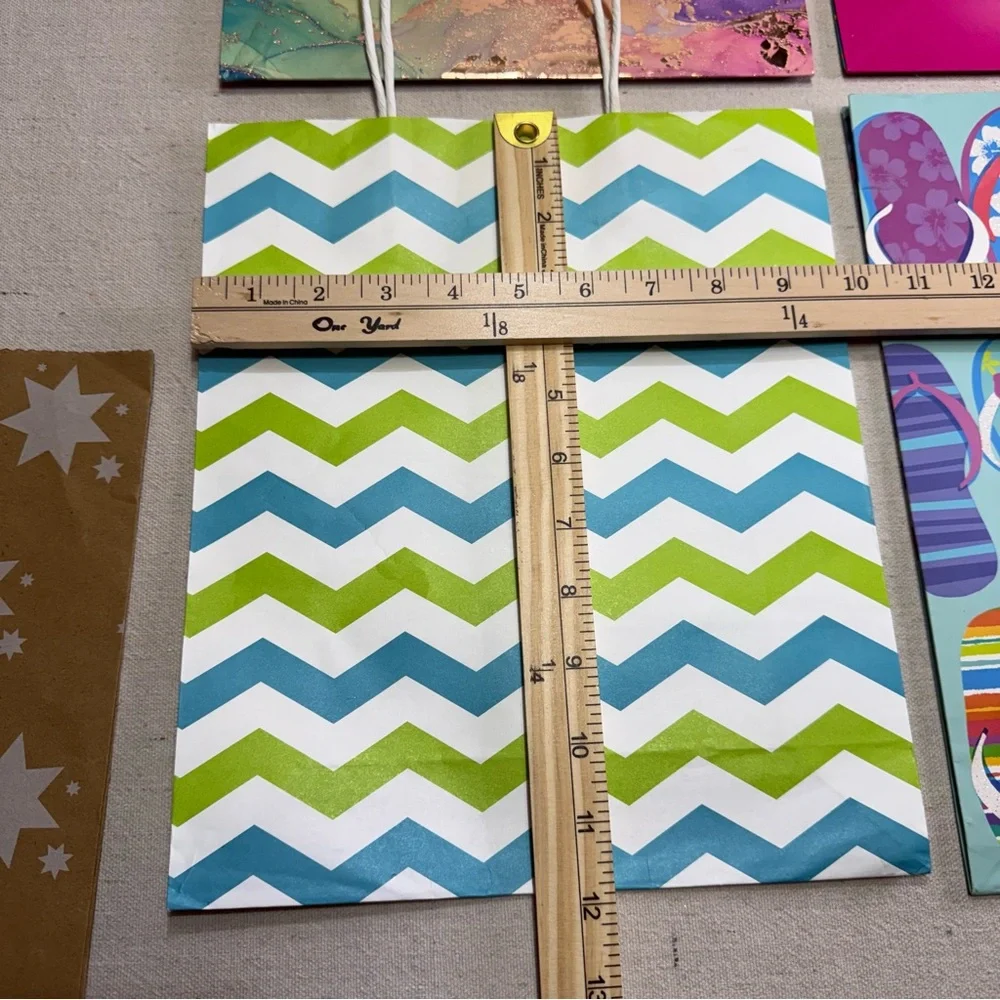 Assorted Party Gift Bags - Pink, Blue, Green, Purple, Kraft, Multicolor - 6pcs.